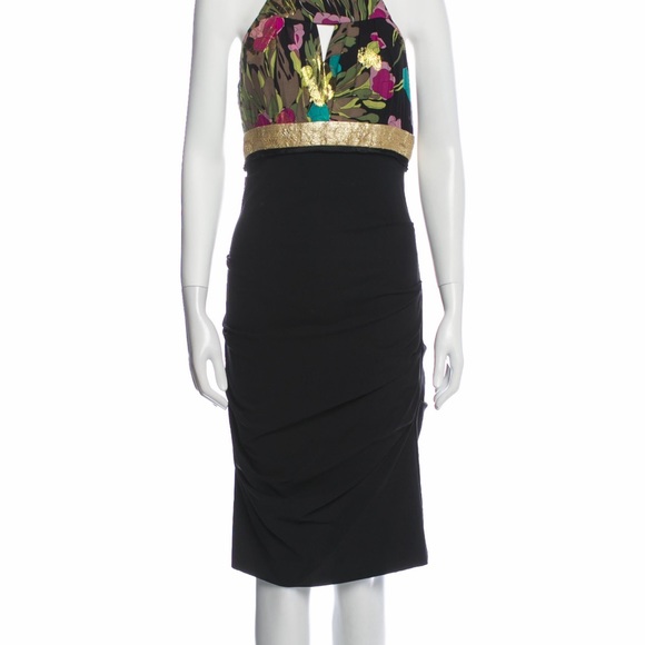 Nicole Miller silk knee-lenght dress. Size:S. Color: black/metallik - Picture 2 of 12
